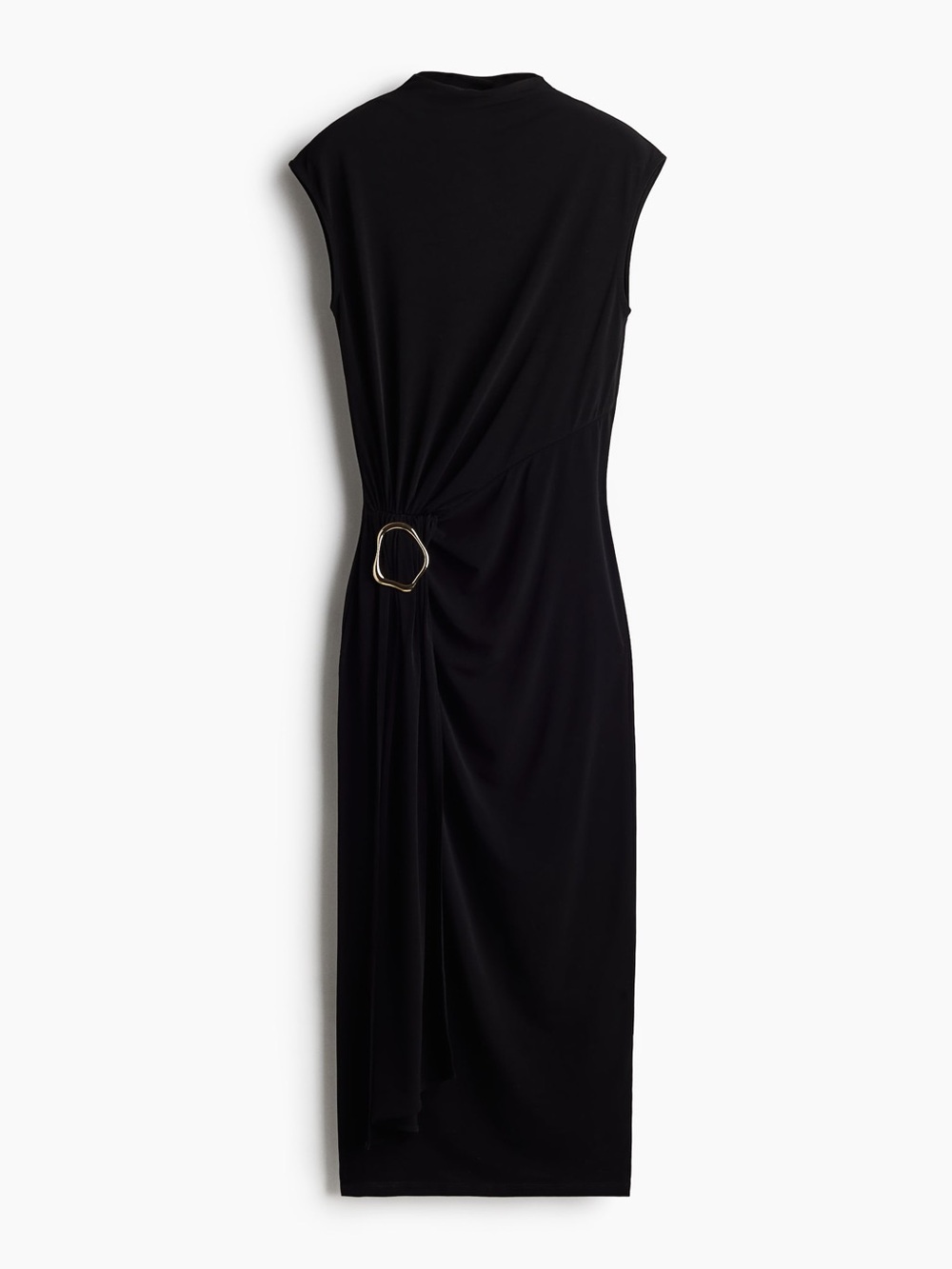 H&M Sleeveless Black Midi Dress with Side Ring Detail